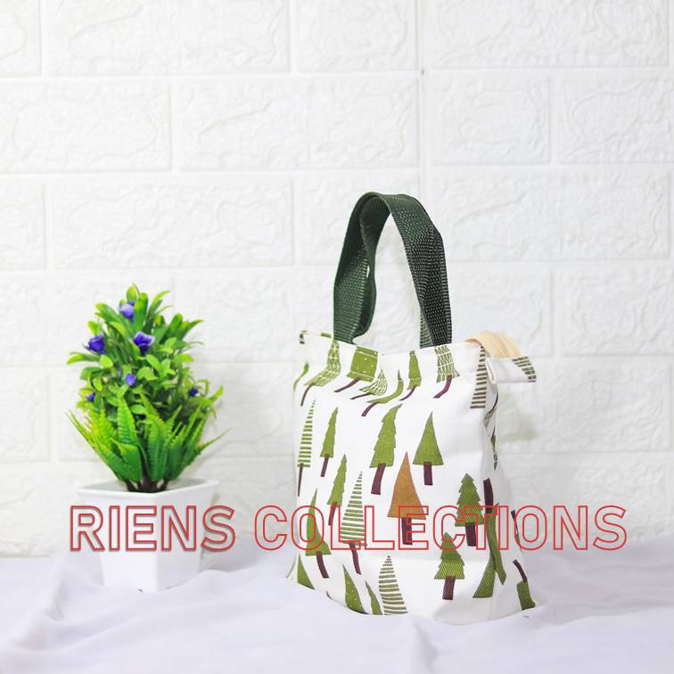 HANDBAG KECIL BAHAN KANVAS MOTIF CEMARA. TAS KANVAS. TAS WANITA. Riens collections