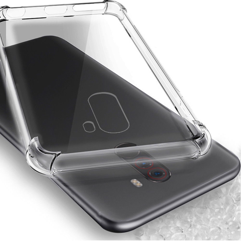 Casing Soft Case TPU Gel Silikon Transparan + Tempered Glass untuk Xiaomi pocophone F1