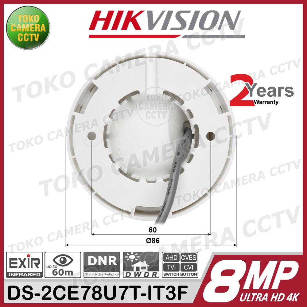 KAMERA INDOOR HIKVISION DS-2CE78U7T-IT3F 8MP 4K BODY METAL LOW LUX