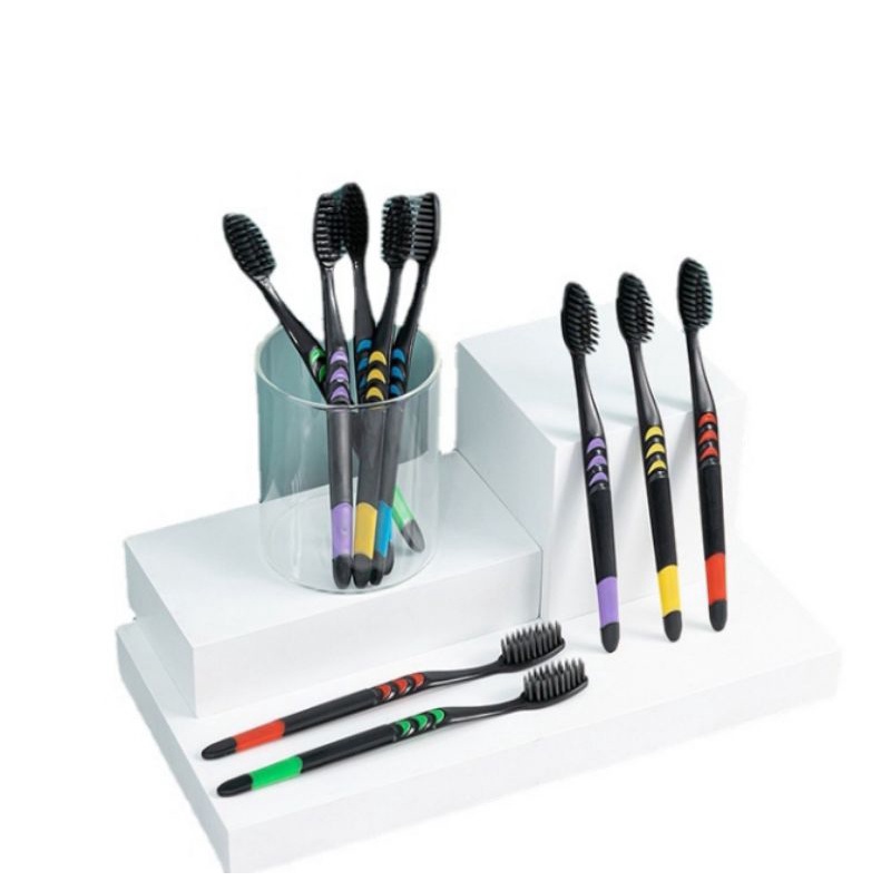 [COD] BAMBOO CHARCOAL TOOTBRUSH SIKAT GIGI ARANG BAMBU ISI 10PCS