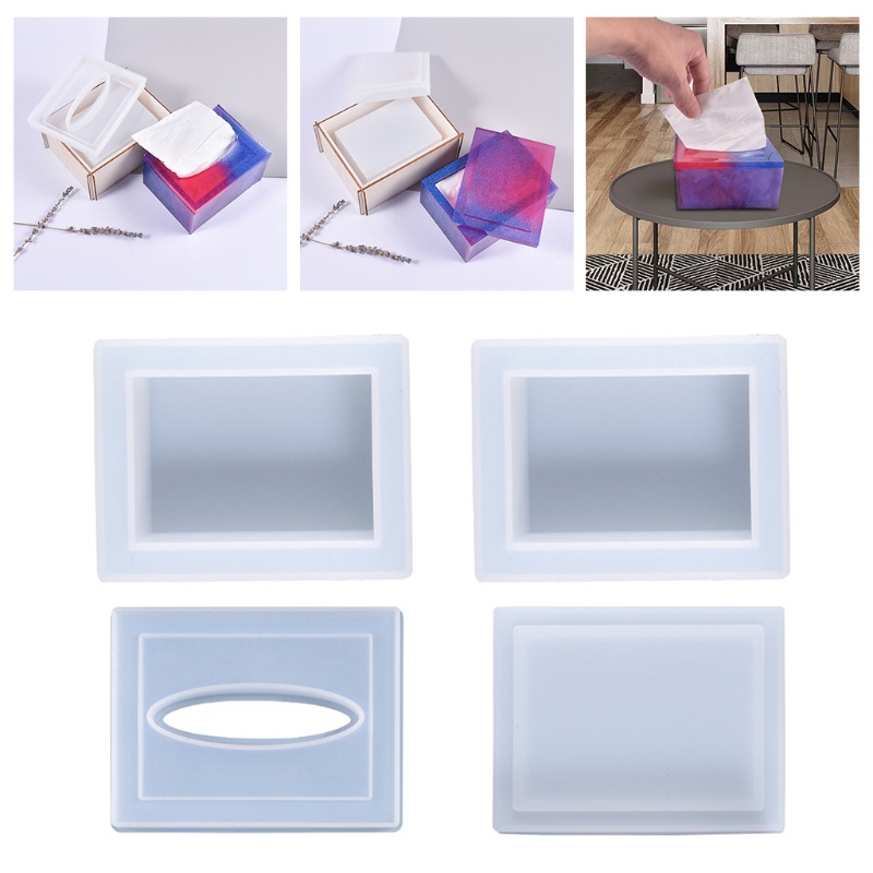 SIY  Tissue Box Crystal Epoxy Resin Mold Jewelry Storage Napkin Holder Silicone Mould DIY Crafts Trinket Gift Case Home Decoration Casting Tools