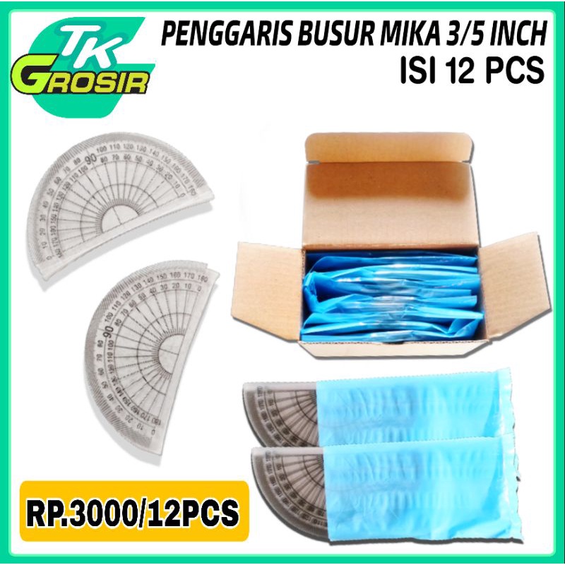 

12 pcs penggaris busur mika 3/5 inch/penggaris murah/penggaris mika
