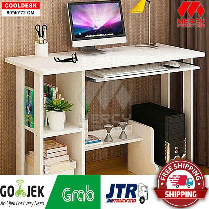 Cooldesk Meja Komputer Meja Belajar Multifungsi Uk 90X40Cm - Putih Bukuharian09