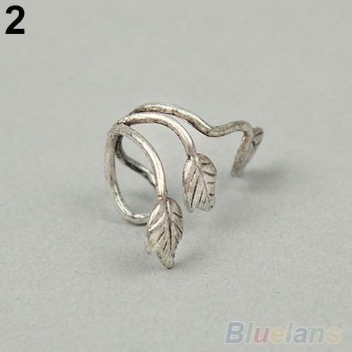 1 Pc Anting-anting Cincin Jepit Telinga Ear Cuff Desain Klasik Bentuk Daun Bahan Logam