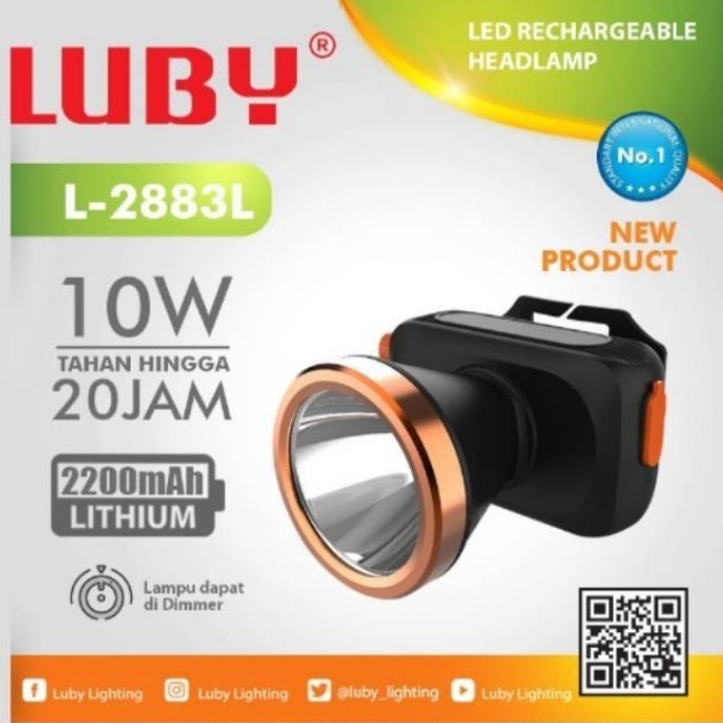 Senter Kepala Luby 10 Watt L-2883L Cahaya Putih Free Filter Kuning Original