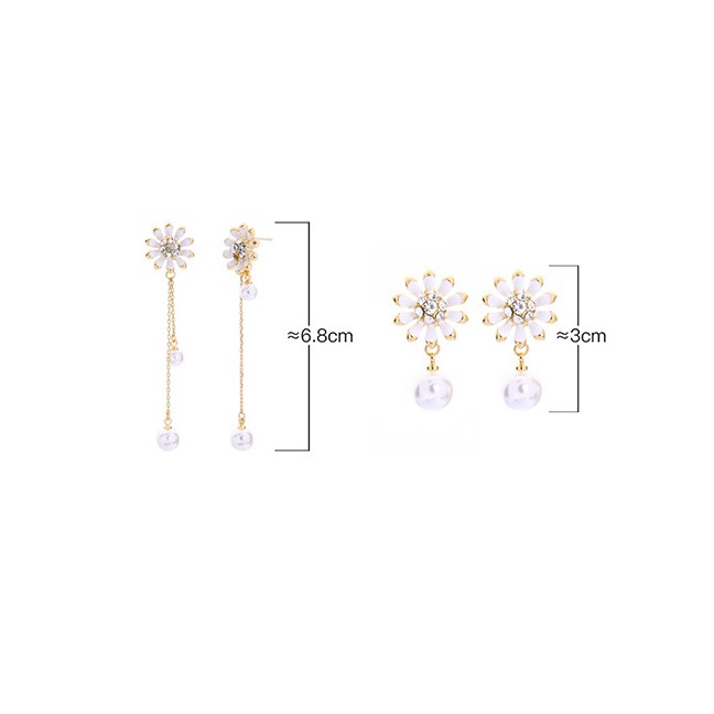 LRC Anting Tusuk Fashion Long Drop Glaze Flower S925 Sterling Silver Pearl Earrings Pearl D09027