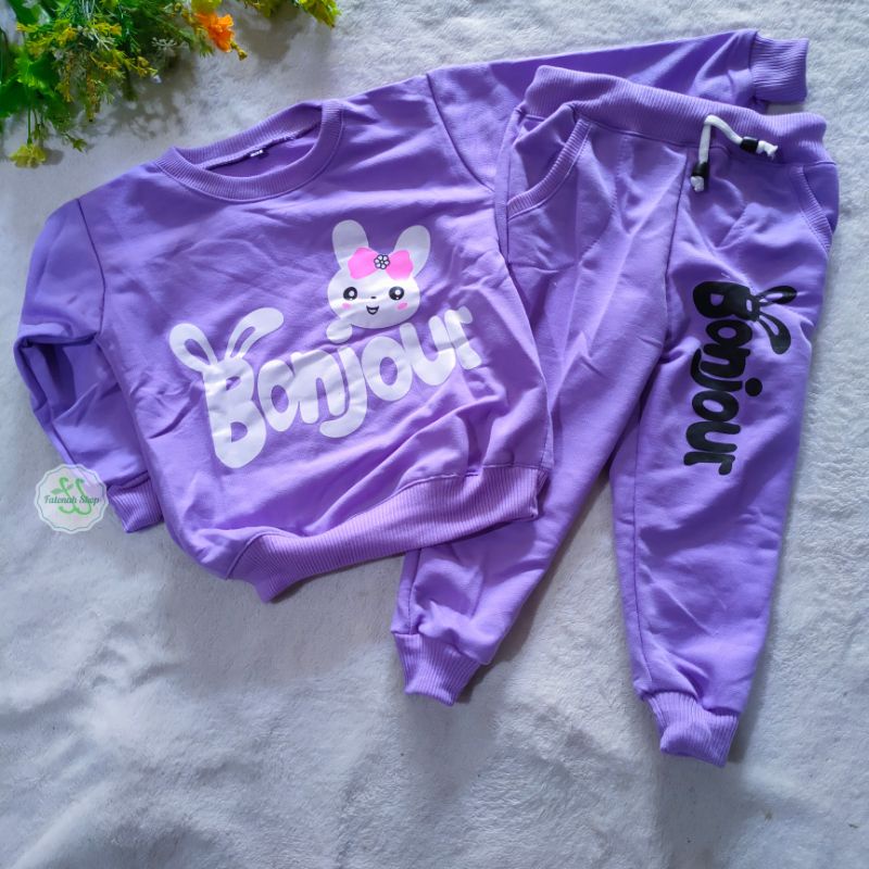 Setelan joger anak 1 2 3 4 5 tahun bahan premium murah jogger terlaris terbaru cewek cowok perempuan laki laki ( setelan jogger anak ) bts bt21 hellokitty ungu pink PART 1 Fatonah Shop