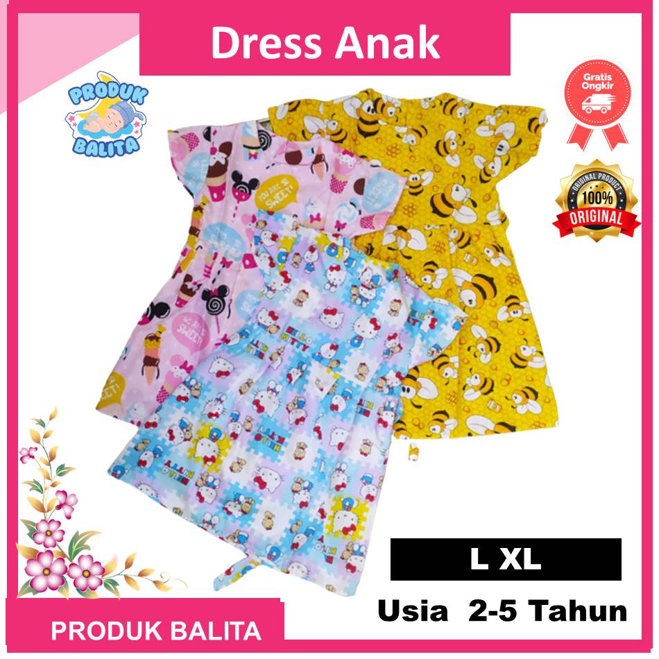 Dress Anak Perempuan Daster Anak Motif Lucu Lengan Pendek Raffle Untuk Usia 2-5 Tahun Terlaris