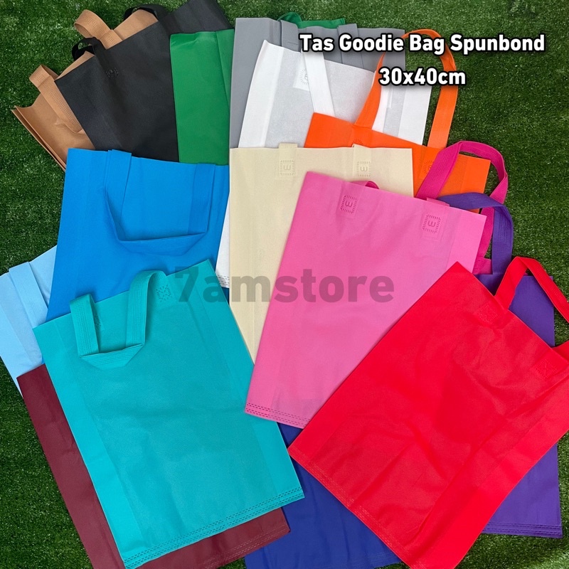 Tas Goodie Bag Spunbond / Tas Kain Polos Handle Tali 30x40cm