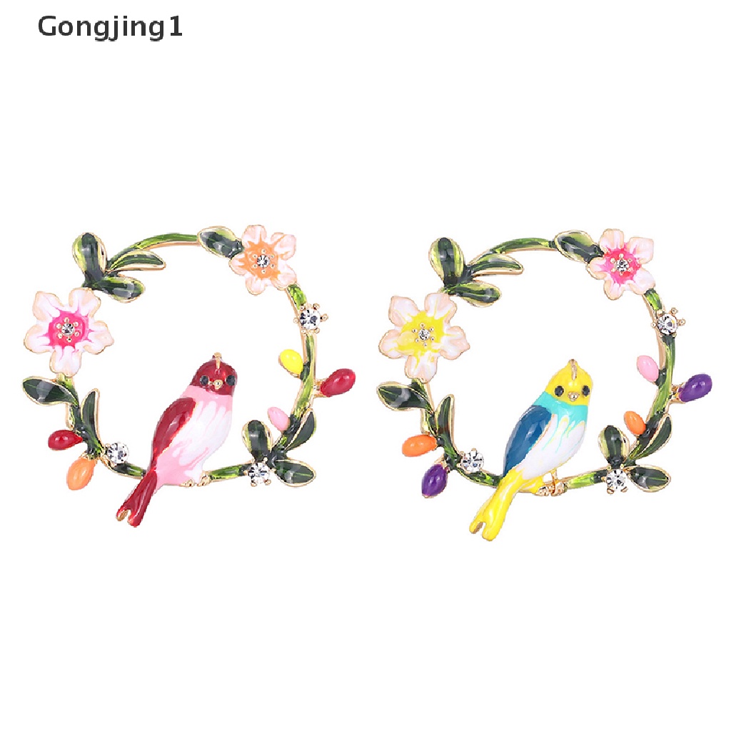 Gongjing1 Bros pin Enamel Desain Burung + Bunga Aksesoris Wanita