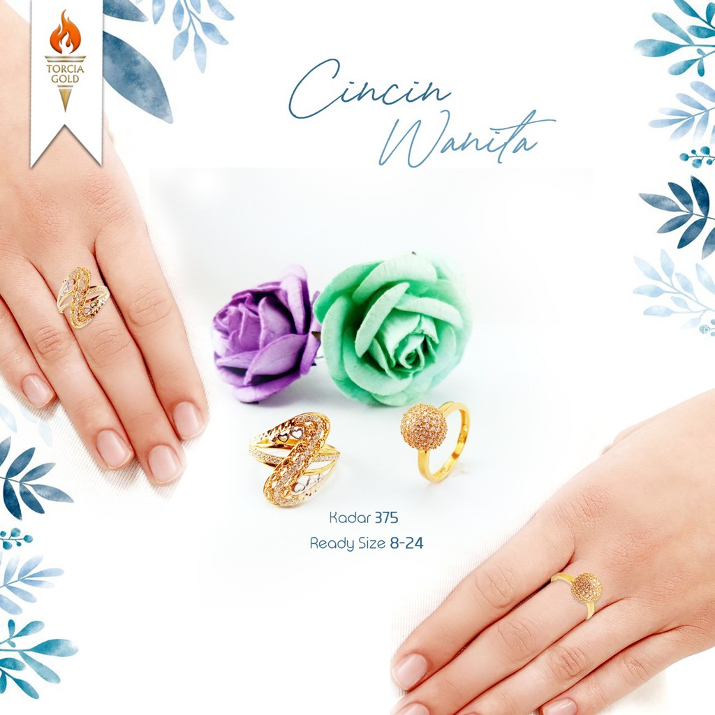 Cincin Emas Asli Besar 5 Torcia Gold Kadar 375