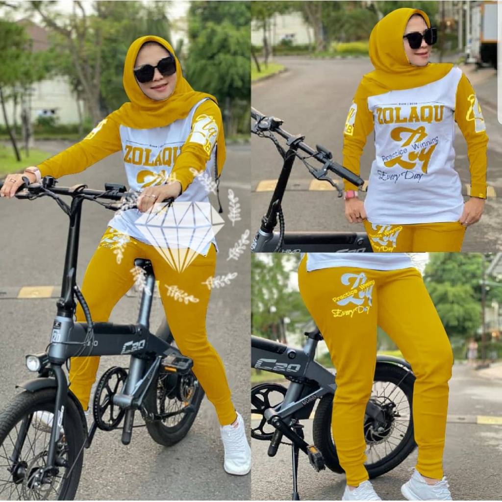 ELDE 12 - (SIZE L , XL , XXL - 3XL) SET ZOLAQU BIKE GOWES SETELAN WANITA BHN BABYTERY APLIKASI SABLON + LEG PJ 95 , STELAN OLAHRAGA MUSLIMAH / STELAN TRAINING / STELAN SERAGAM OLAHRAGA / ZUMBA DANCE