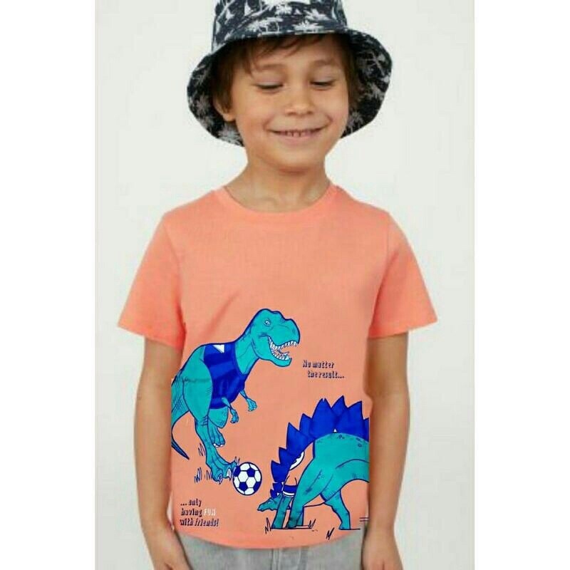 H&M tee Dino peach/Kaos H&M dino lengan pendek/Baju anak laki-laki/kaos anak laki laki dinosaurus