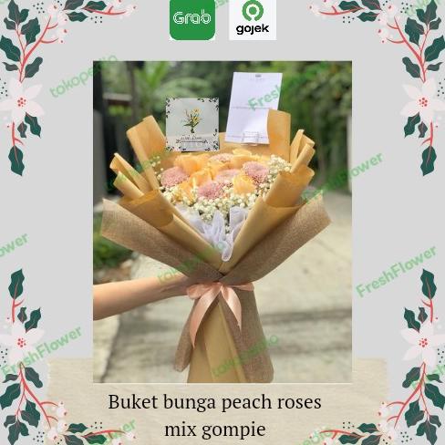 

BUKET BUNGA MAWAR PEACH MIX GOMPIE ASLI CANTIK SEGAR FVV41321