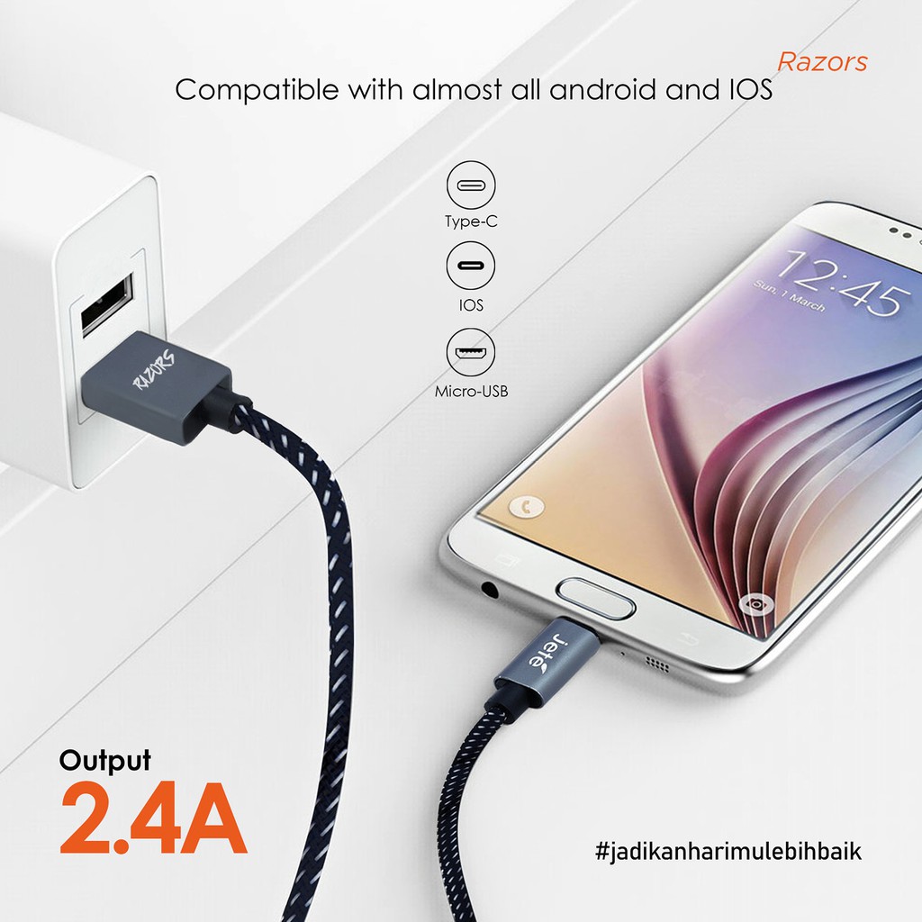 Kabel USB Iphone Lightning  Fast Charging JETE Razors - Garansi Resmi 2 Tahun