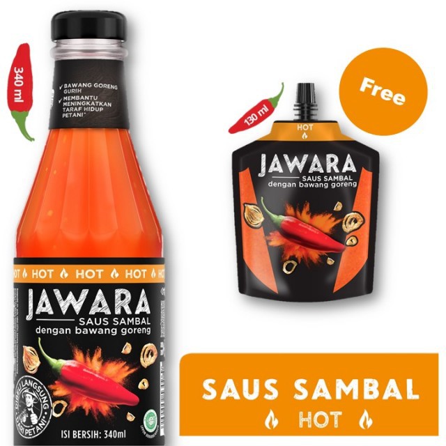 Jawara Saus Sambal Hot 340 ml + Free Jawara Sambal Hot 130 ml