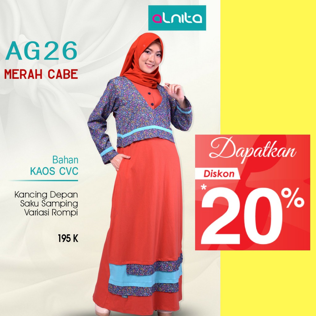 Gamis Alnita Terbaru AG 26 Warna Merah Cabe