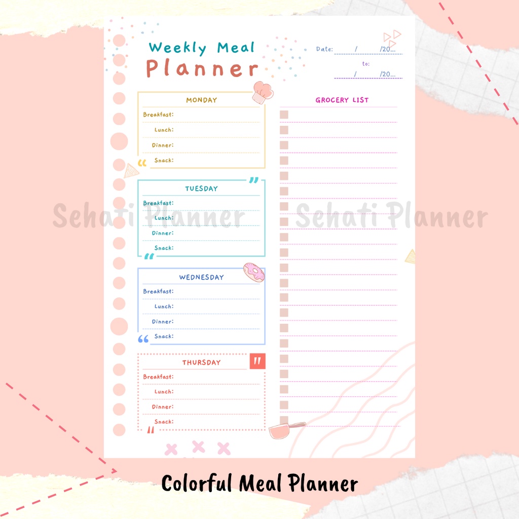 

Colorful Meal Planner / Bullet Journal / Kertas Binder Loose Leaf A5 & B5 / Sehati Planner .