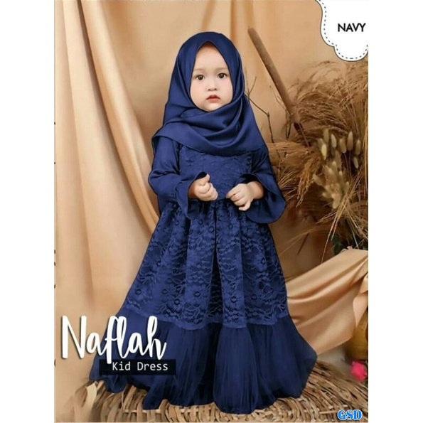 Set Gamis Naflah/ Gamis Syari Anak Perempuan+Bergo/Set Busana Muslim Anak Perempuan Ngaji/ Pakaian Muslim Anak Murah