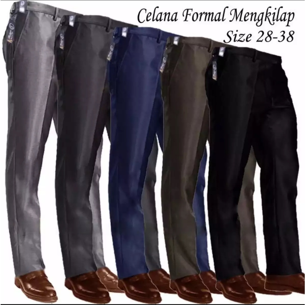 celana kerja / celana slim fit mengkilap /squad