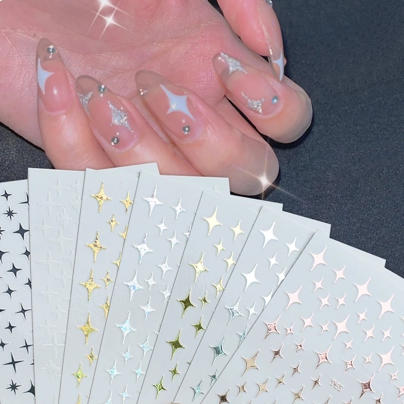 1 Sheet Pack Laser Star Foil Nails Stickers / 3D Manicure Slider Nail Adhesive Tape / Water Transfer Nail Decal / Manicure Art Decorations / Nail Makeup Tools