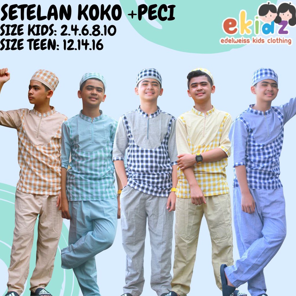 EKIDZ | Pakaian Muslim Anak | Setelan Koko dan Peci Size KIDS