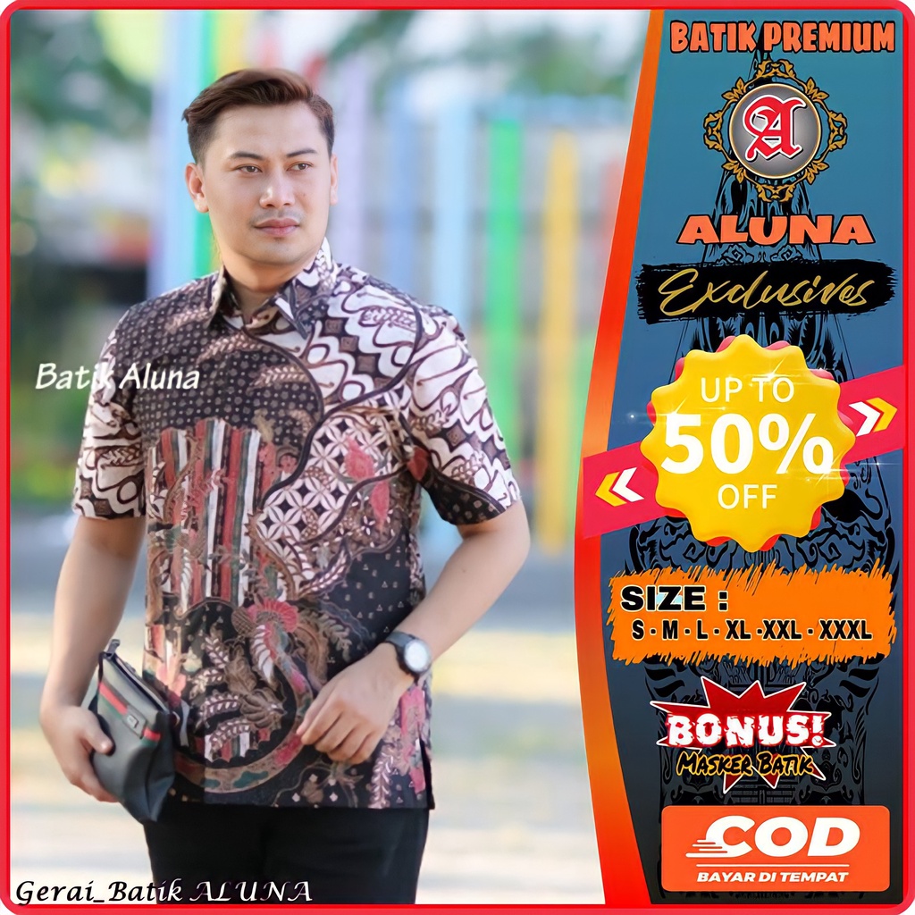 Baju Batik Khas Solo Jawa Tengah Kemeja Pria Lengan Pendek Kwalitas Premium Aluna G_BA009PD