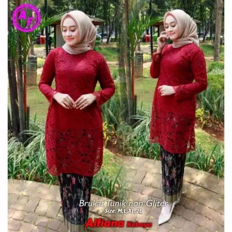 kebaya brukat hitam / brukat hitam / kebaya modern / baju kebaya / kebaya hitam-SET MAROON