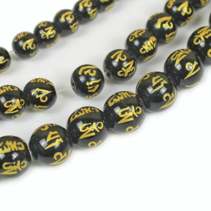 Batu Agate Mantra Beads Untuk Bahan Gelang - Hitam, 8mm Terbaru