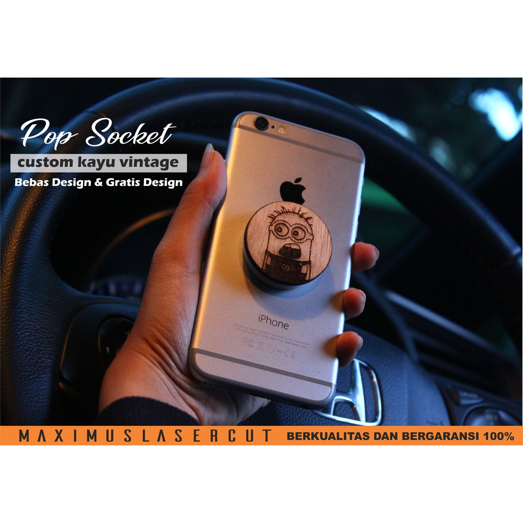 KPOP POP SOCKET CUSTOM KAYU VINTAGE, Bisa Satuan Bebas Design Laser Grafir