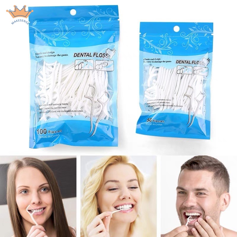 100pcs /50pcs set Dental Floss Benang Tusuk Gigi isi Flosser Teeth Toothpick stick MK