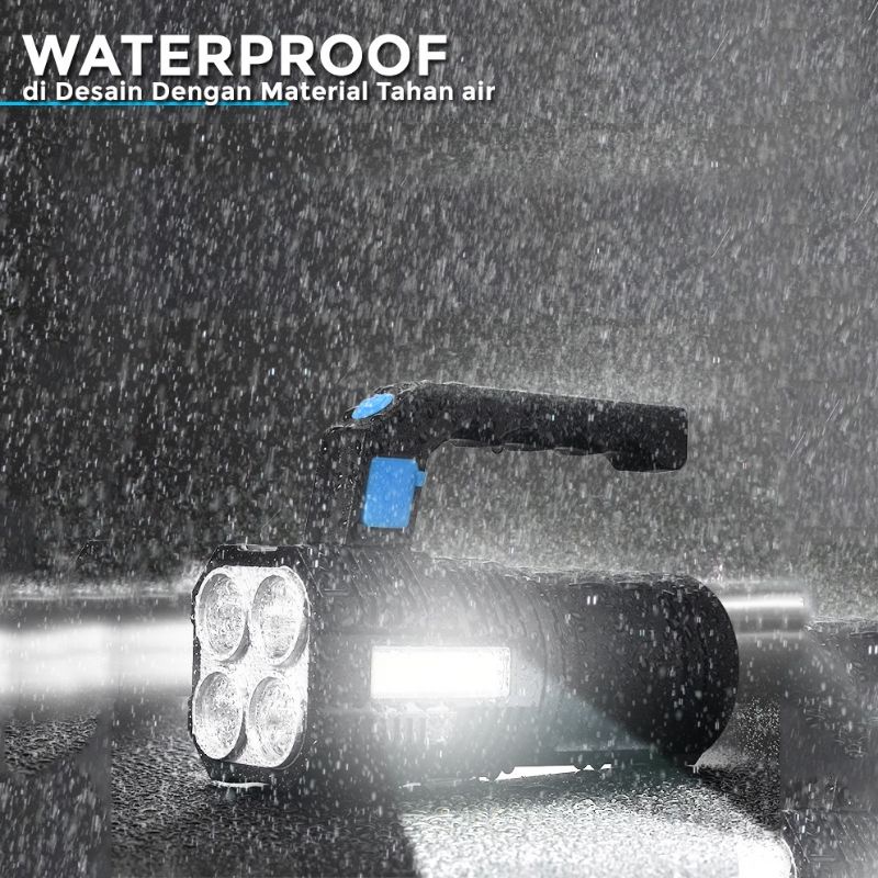 Senter Tangan 4*1w led + 10COB (25w+35w),merek Hose micro USB charging