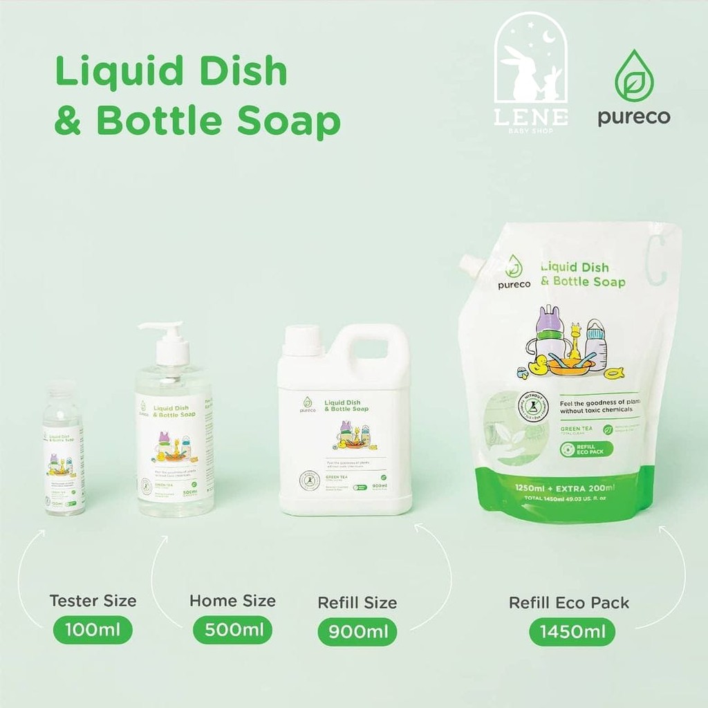 Pureco Liquid Dish and Bottle Soap Green Tea Pouch Eco Pack 1450ml Refill