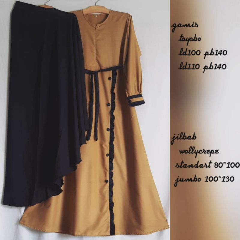 Set syari gamis Katun Madina Twotone khimar wollycrepe premium