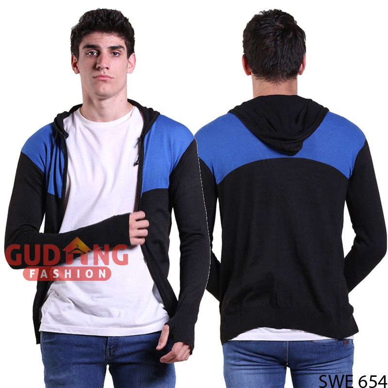 Jaket Rajut Biru Hitam Pria  - SWE 654