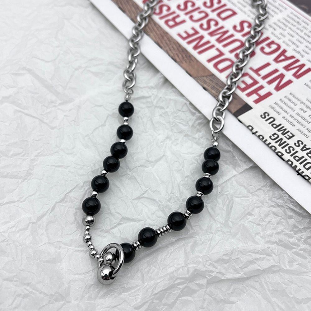 Mxbeauty Obsidian Kalung Punk Keren Hip Hop Trendi Hadiah Punk Pria Choker Baja Titanium Pria Rantai Klavikula