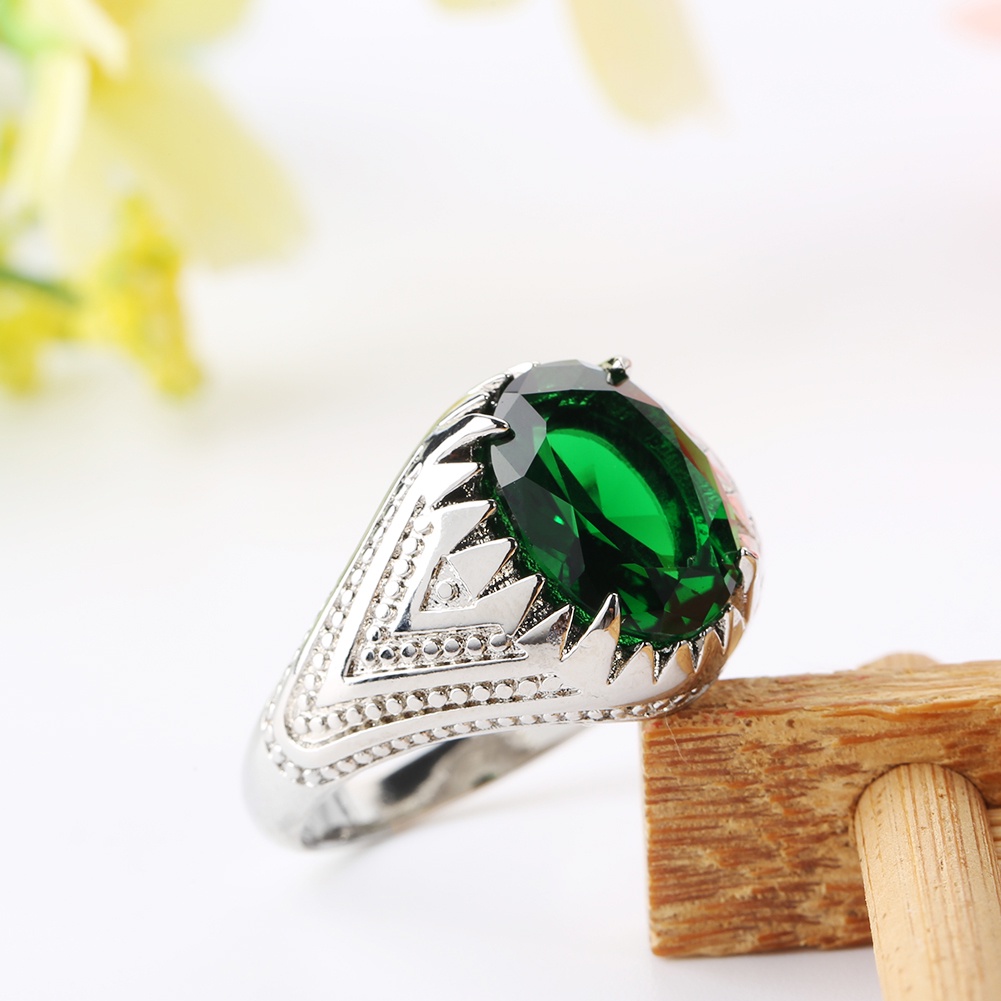 Hu Hu Hu Hu Hu Alat Bantu Pasang Kacamata♡ Cincin Alloy Hias Batu Emerald Oval Hijau + Berlian Imitasi Untuk Pria