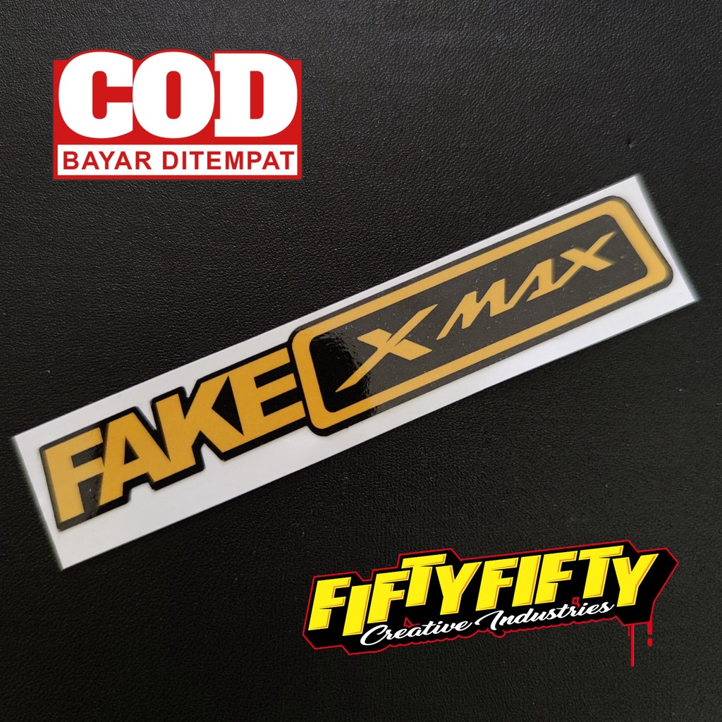 Stiker Print Cut FAKE XMAX Stiker Printing Laminasi Glossy Tahan Air Stiker Motor Mobil Helm Sudah Membentuk Pola Desain