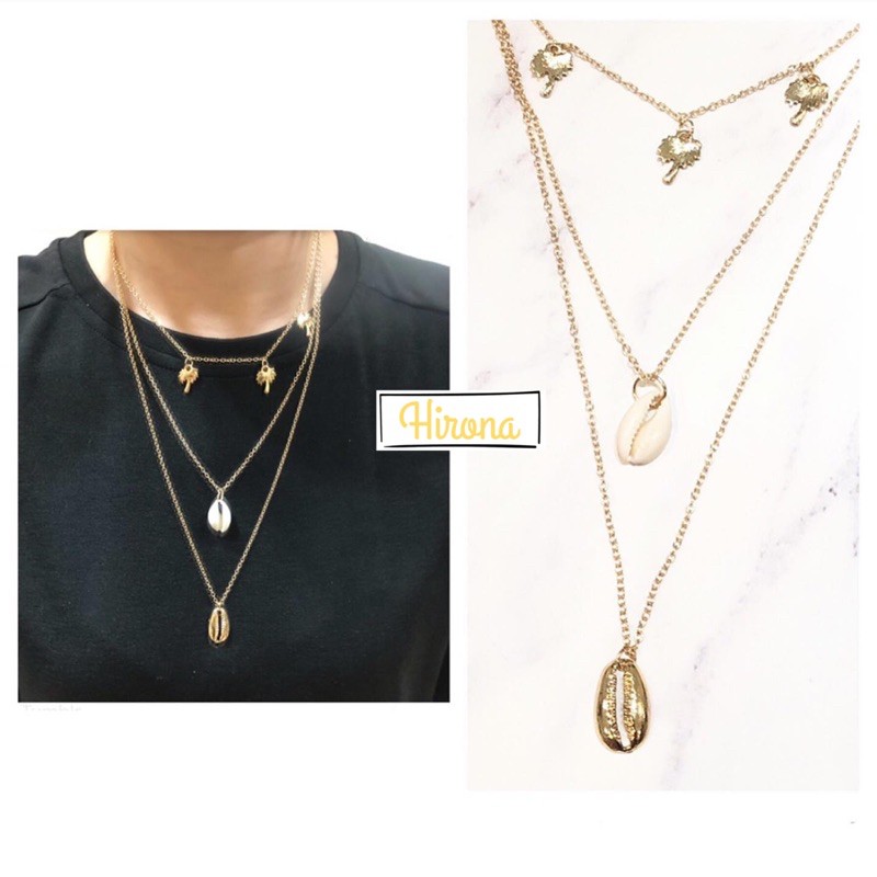 Kalung rantai 3 layer gold silver neckaces korea style kalung hijab