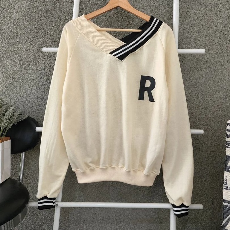 Outer Crewneck Wanita Terkini R V Neck Bahan Pleece Ala Korean Style