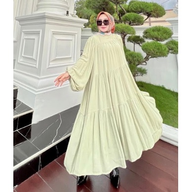 Glow Dress Maxi Shella Polos / Gamis Import Wanita Lengan Balon