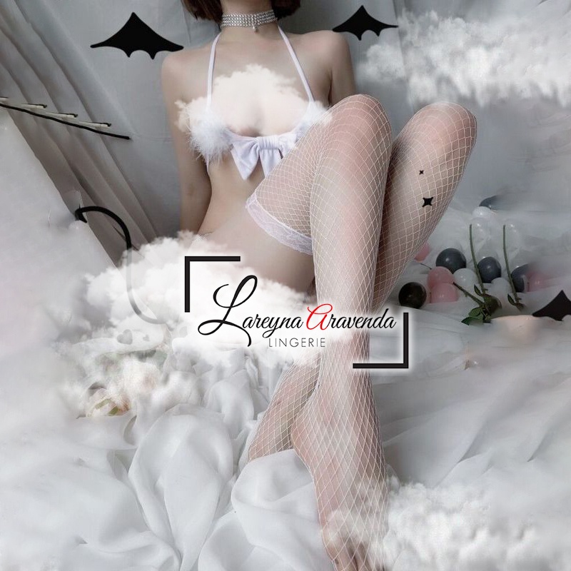 Set Lingerie Seksi + Bando Seksi Model Charming White Cat LG212