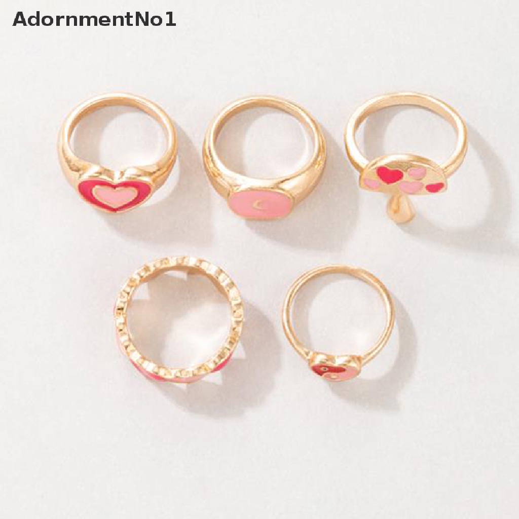 (AdornmentNo1) 5pcs / set Cincin Enamel Bahan Metal Untuk Wanita