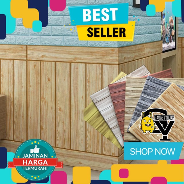 Sticker Wallpaper 3D foam Embosed Model Batu Bata kayu dan batik Sticker Wallpaper Dinding 3D-3