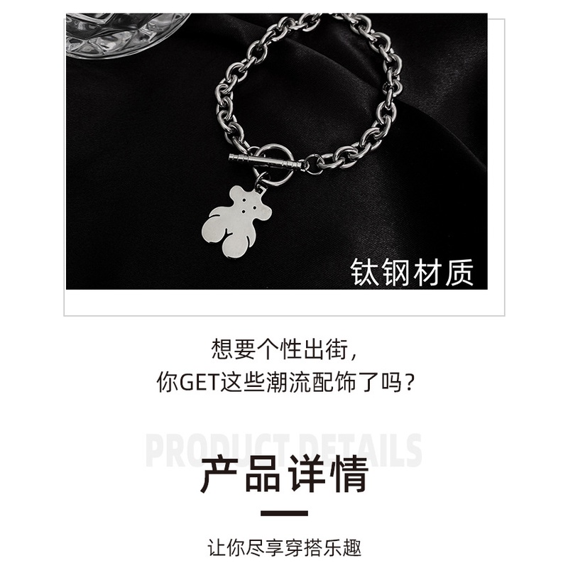 Korea ins Keren hip hop Bumi Beruang Kalung WANITA baja titanium kalung trendi Eropa dan Amerika lio