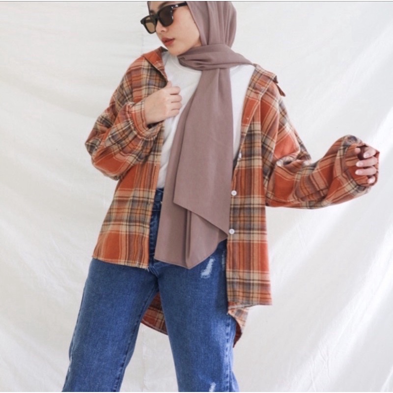 Kimberly Flanel Shirt / Kemeja Flanel / Kemeja Flanel Oversize-Bata Oren Ld 120