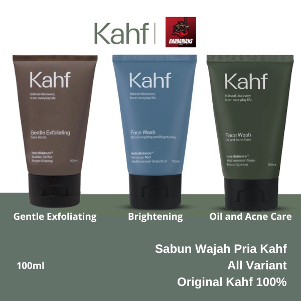 Kahf Facial Wash and Eau De Toilette EDT Parfum All Variant Oil and Acne Care Energizing and Brightening Gentle Exfoliating Scrub Original Perfume Pria