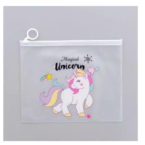 Tempat Pensil Transparan T99 Unicorn &amp; Pink Panther / Map File Unicorn