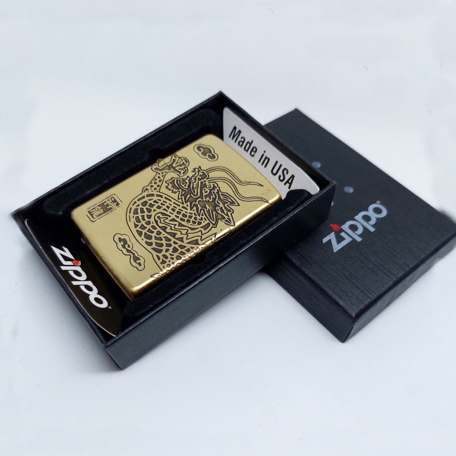 Korek Api Zippo Gold Classic Premium Naga Awan Grade Ori
