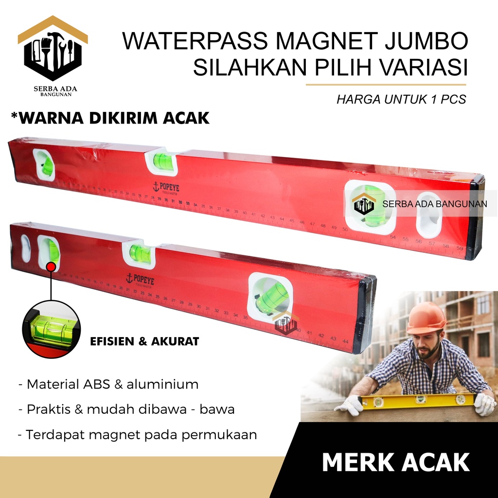 WATERPASS MAGNET JUMBO TEBAL ALUMUNIUM 60cm / 24INCH PENGGARIS UKUR KESEIMBANGAN KERATAAN  PRESISI